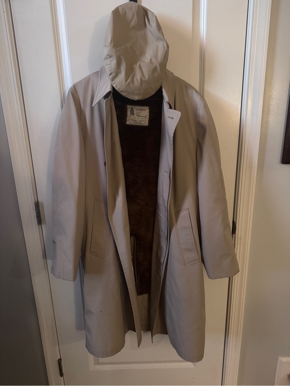 London Fog Light Beige Trench Coat with Hood